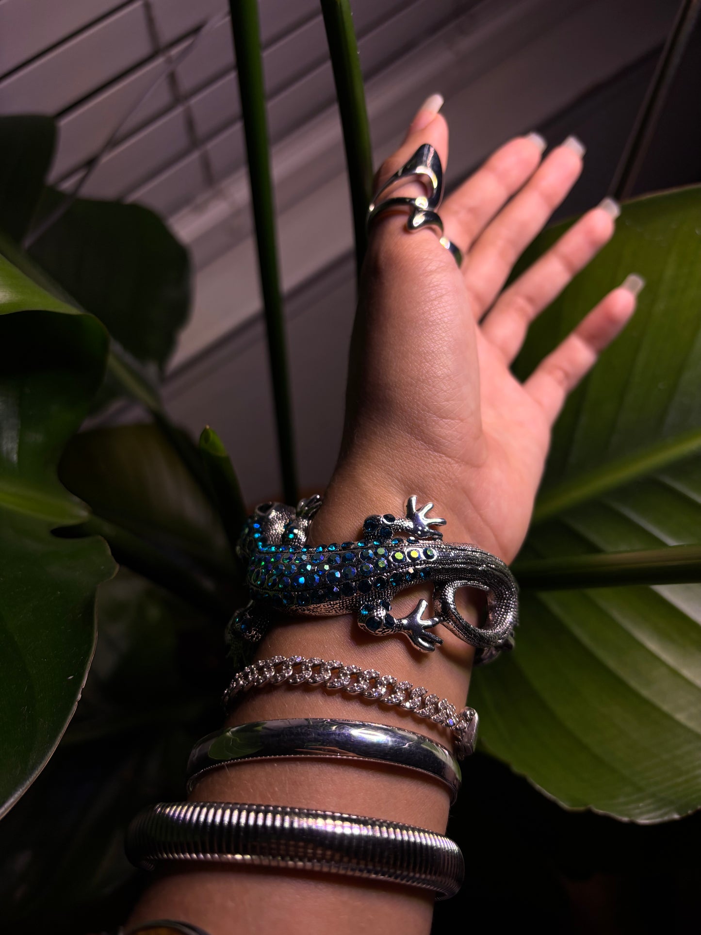Silver & Blue Gecko Lizard Bangle
