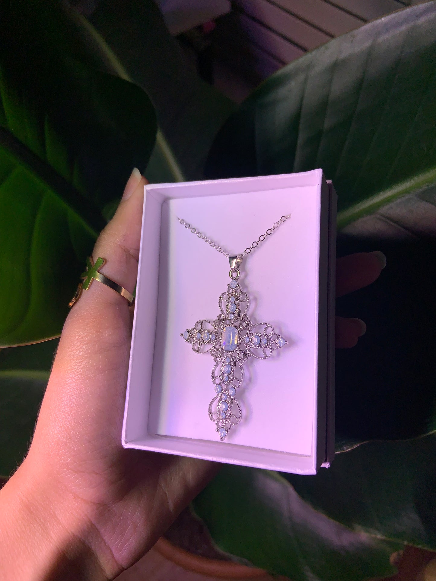 Detailed silver cross necklace