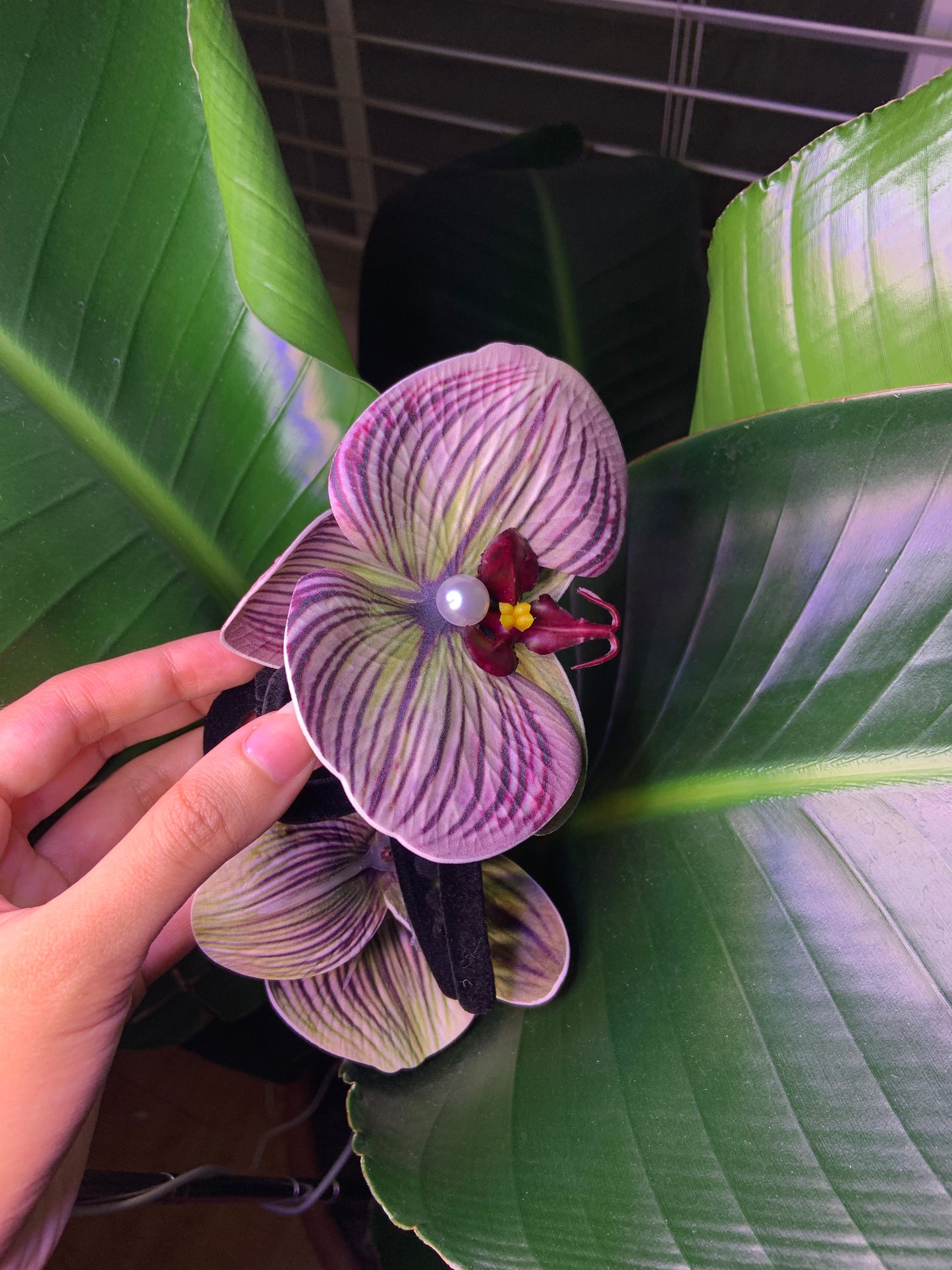 Orchid Flower Black Velvet Claw Clip