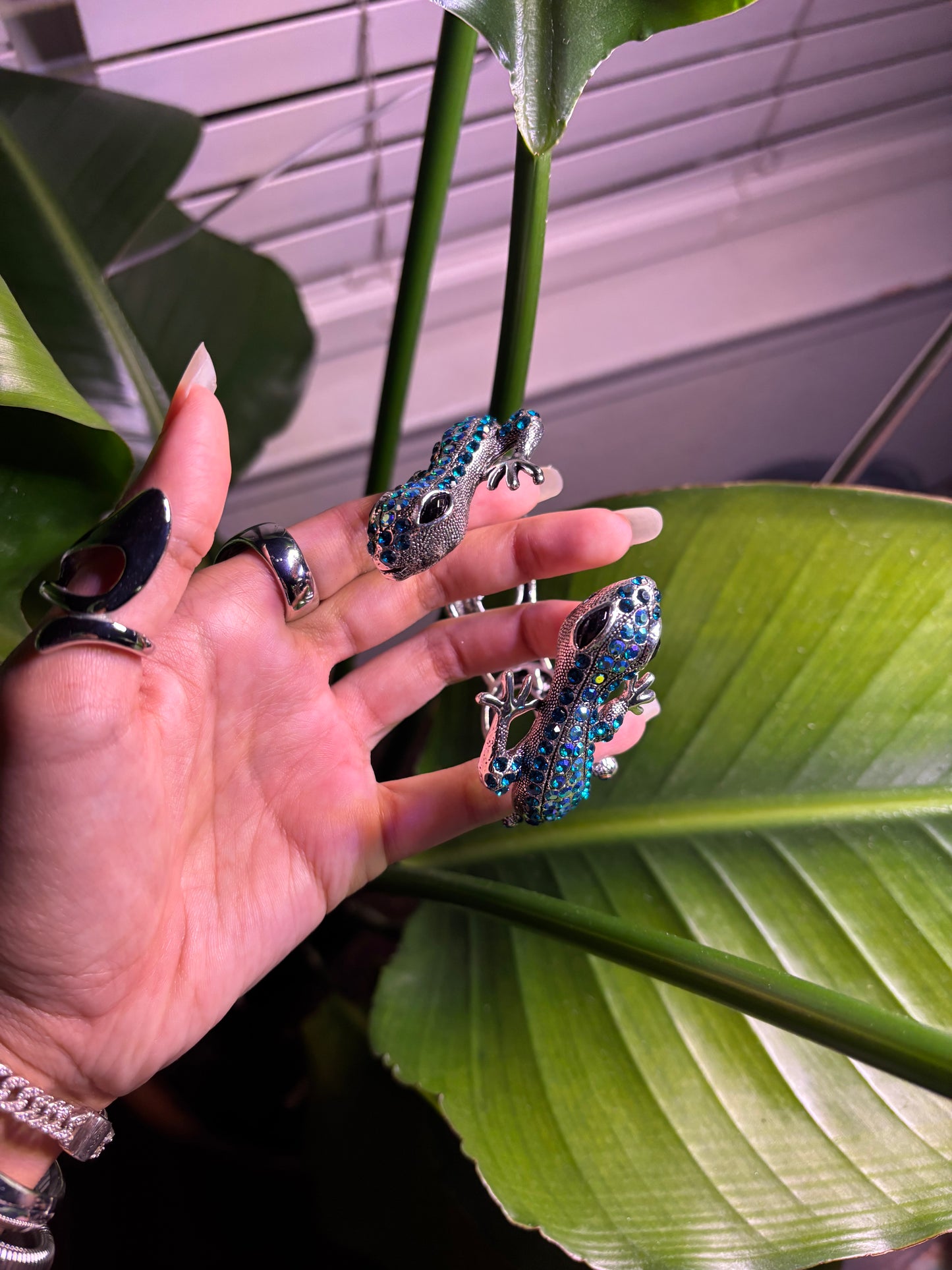 Silver & Blue Gecko Lizard Bangle