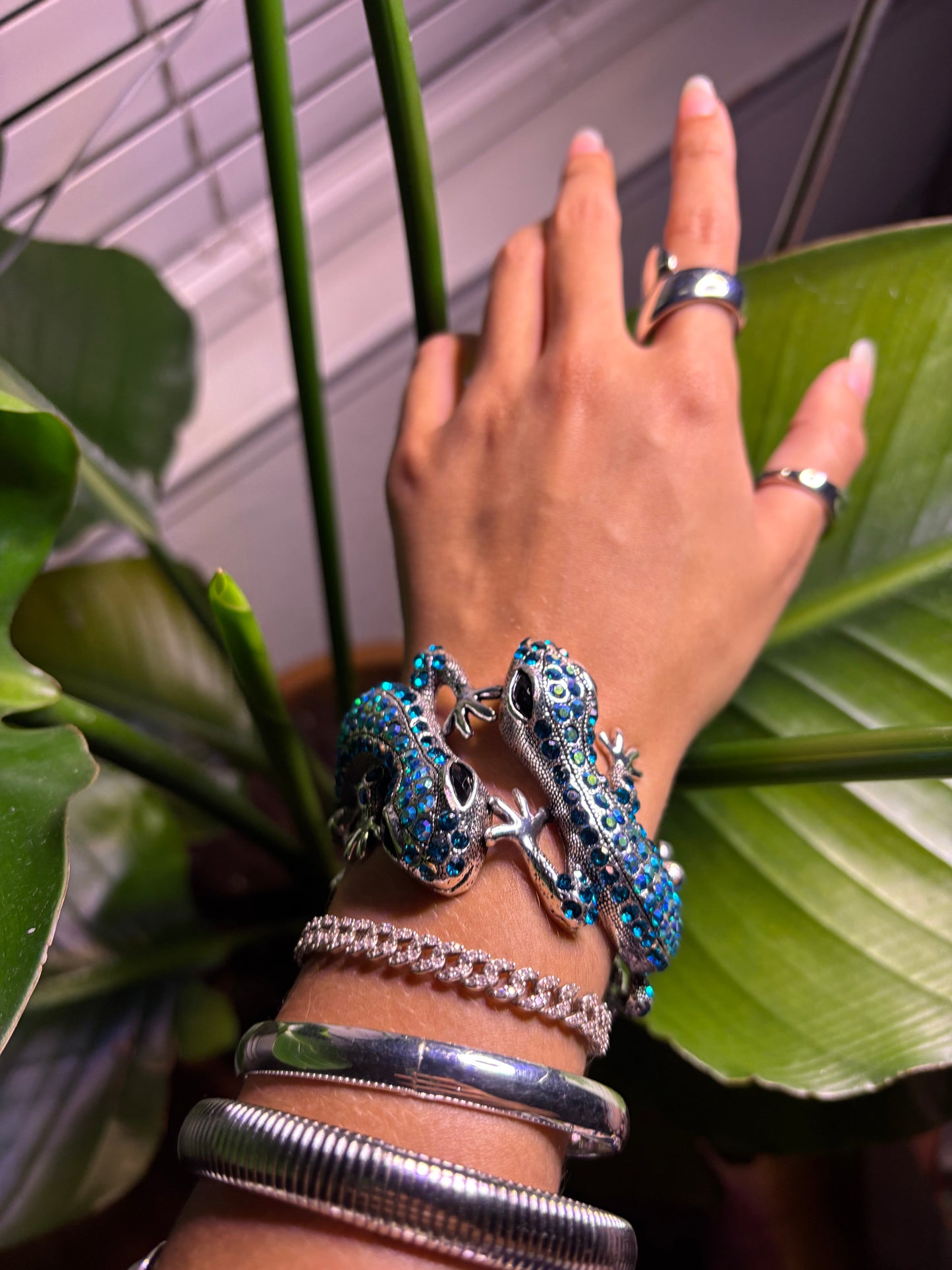 Silver & Blue Gecko Lizard Bangle
