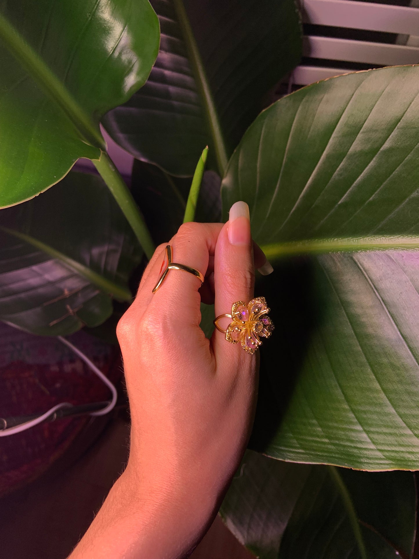 Large pink and gold flower ring