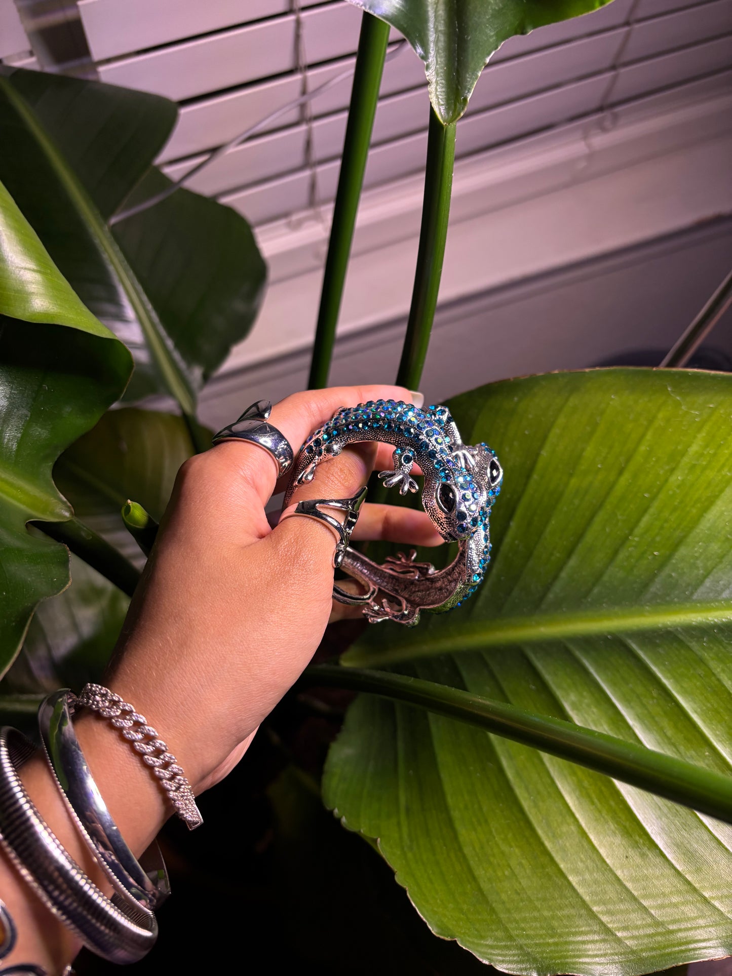 Silver & Blue Gecko Lizard Bangle