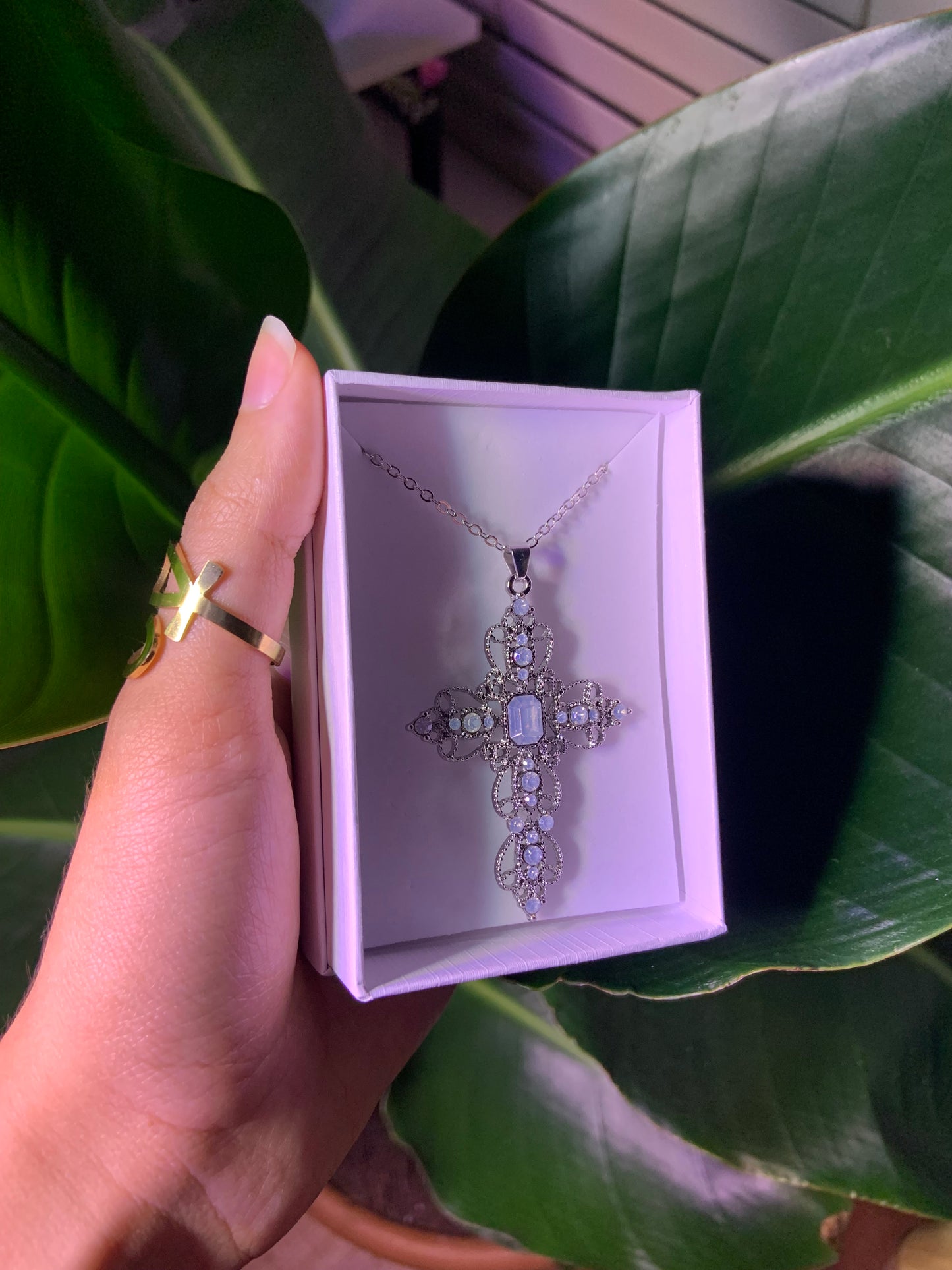 Detailed silver cross necklace