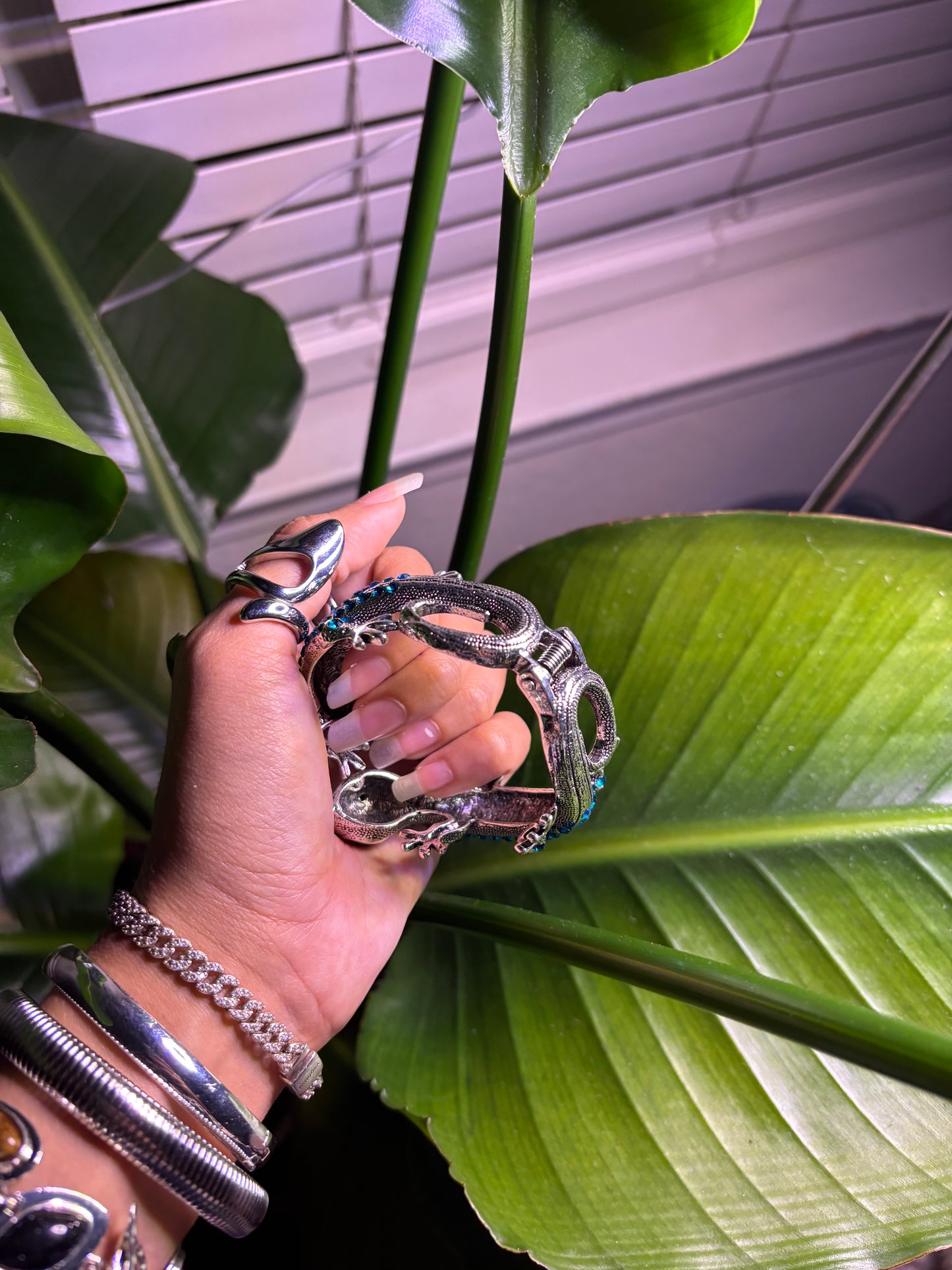 Silver & Blue Gecko Lizard Bangle