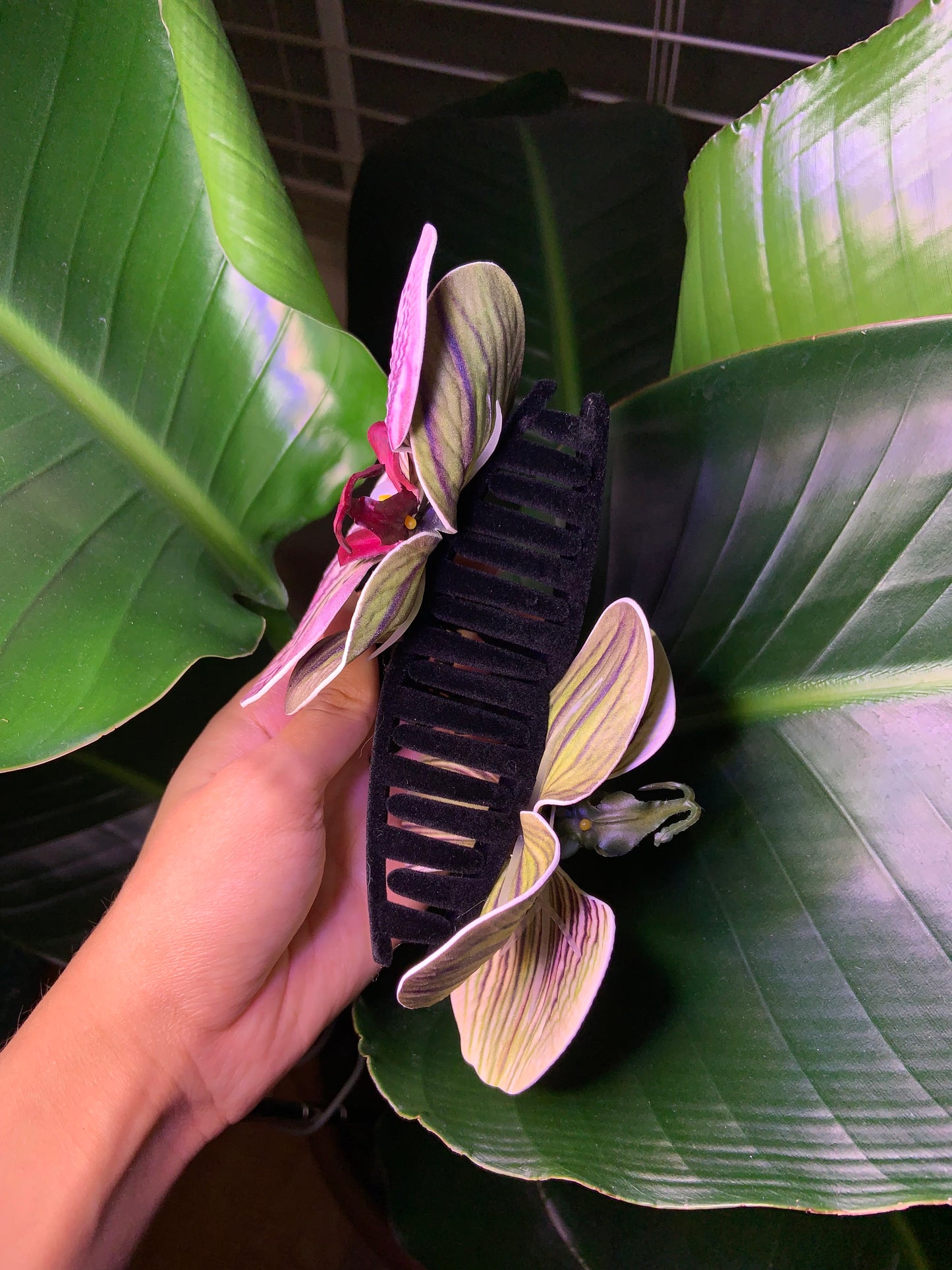 Orchid Flower Black Velvet Claw Clip
