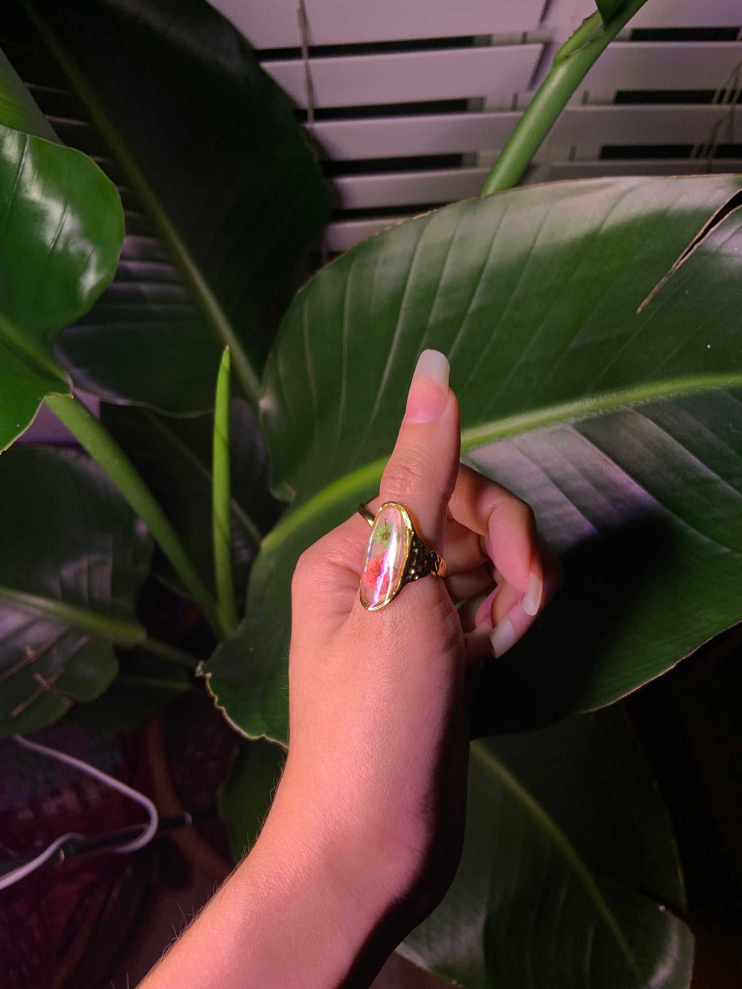 18k Gold plated flower ring encased in resin