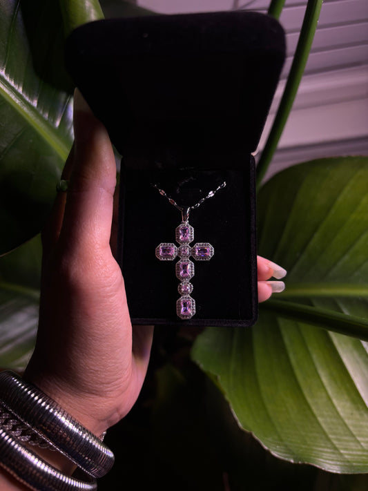 Silver & Pink Cross Necklace