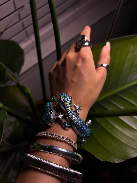 Silver & Blue Gecko Lizard Bangle